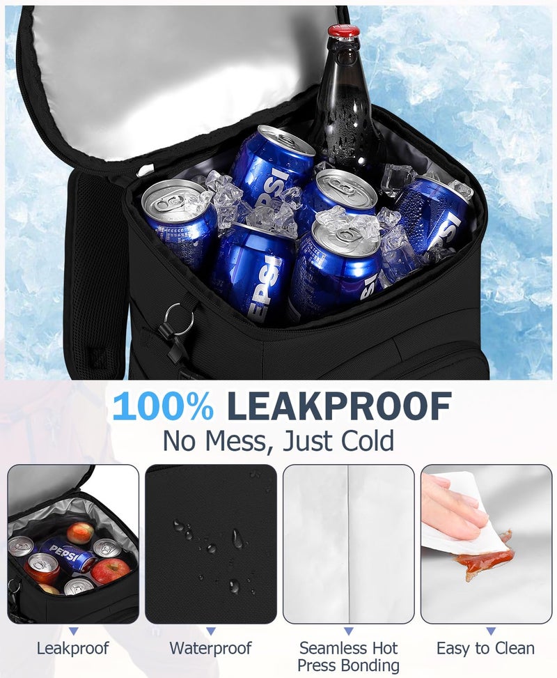 NECKORY Cooler Backpack, 22L Waterproof Soft Backpack Coolers Leak Proof Beach Backpack Insulated Picnic Lunch Bag for Fishing Camping,Beach,Hiking,Travel-Black - Image 3