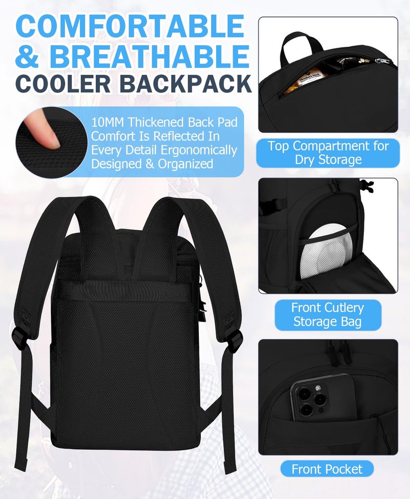 NECKORY Cooler Backpack, 22L Waterproof Soft Backpack Coolers Leak Proof Beach Backpack Insulated Picnic Lunch Bag for Fishing Camping,Beach,Hiking,Travel-Black - Image 4