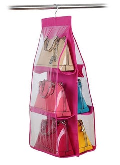 Kuber Industries Kuber Industries Handbag Organizer 6 Pockets For Ladies|Non woven Foldable Bag Organizer For Wardrobe|Transparent With Hanger|Pack of 2 (Pink)  - Image 2