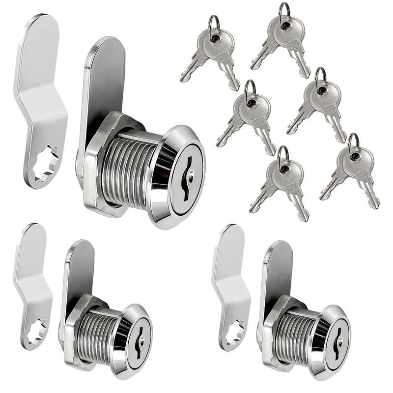 NIANNIAN 3 Packs Cabinet Locks with Keys 5/8" Cam Lock keyed Alike Tool Box Lock for Cabinets Drawer Truck Pickup Tool Box Locks Replacement Zinc Alloy 12 Keys - Image 1