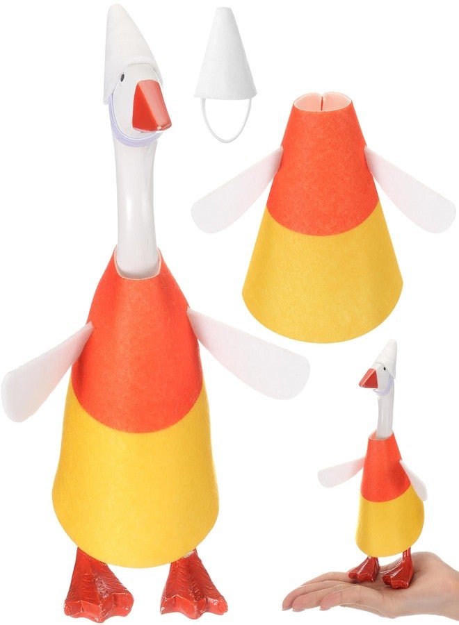 Abbylike Thanksgiving Mini Desk Goose Outfits 7 Inch Magnetic Silly Goose Statue Candy Corn Costume with Witch Hat and Broom for Halloween Magnetic Duck Statue Desk Key Holder Decor(Corn) - Image 1
