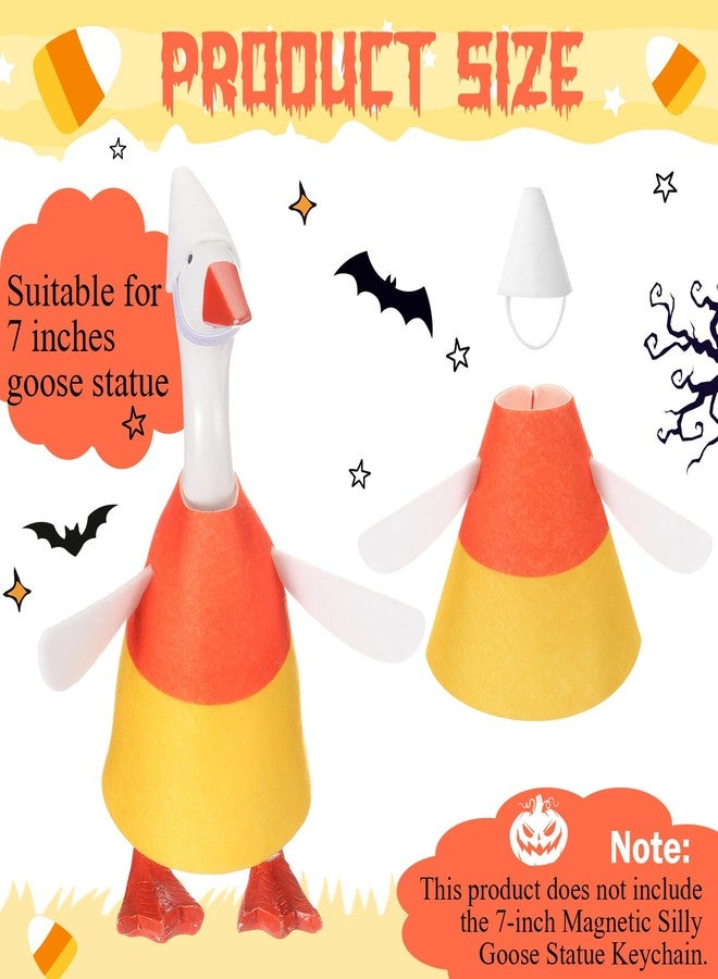Abbylike Thanksgiving Mini Desk Goose Outfits 7 Inch Magnetic Silly Goose Statue Candy Corn Costume with Witch Hat and Broom for Halloween Magnetic Duck Statue Desk Key Holder Decor(Corn) - Image 2
