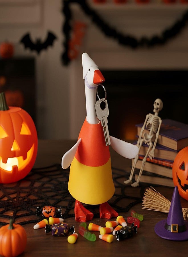 Abbylike Thanksgiving Mini Desk Goose Outfits 7 Inch Magnetic Silly Goose Statue Candy Corn Costume with Witch Hat and Broom for Halloween Magnetic Duck Statue Desk Key Holder Decor(Corn) - Image 4