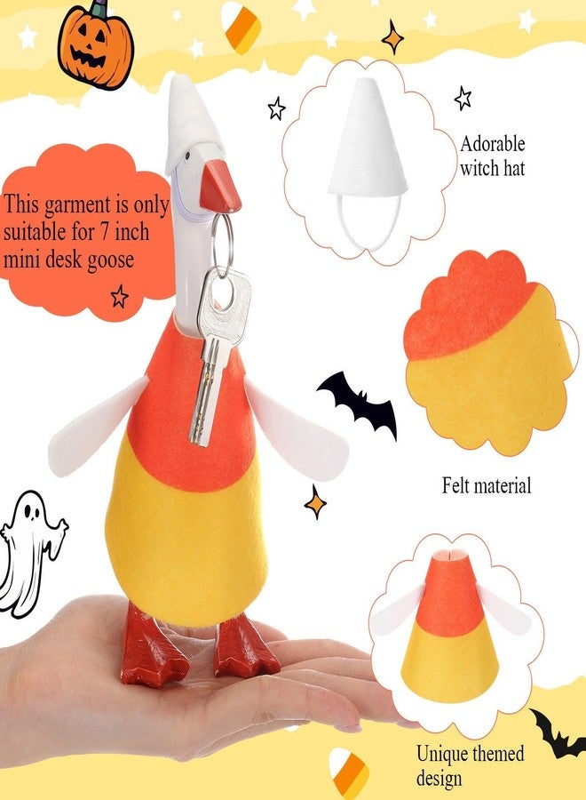Abbylike Thanksgiving Mini Desk Goose Outfits 7 Inch Magnetic Silly Goose Statue Candy Corn Costume with Witch Hat and Broom for Halloween Magnetic Duck Statue Desk Key Holder Decor(Corn) - Image 3