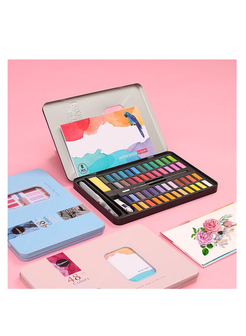 NOVOLAN 48 Colors Solid Watercolor Paint Set Art Supplies Fountain Pen 7 Piece Contains Pencils, Brushes, Fountain Pens, Sponges, Watercolor Paper, Whitening Liquid (Black) - Image 2