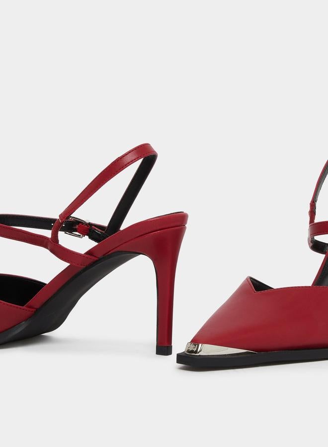 RAID Maliya Red Pointed Toe Shoes with Metal Trim - Image 3