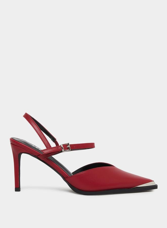 RAID Maliya Red Pointed Toe Shoes with Metal Trim - Image 1