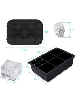 2 Pack 6 Grid Square And Skull Shaped Ice Cube Mold Black