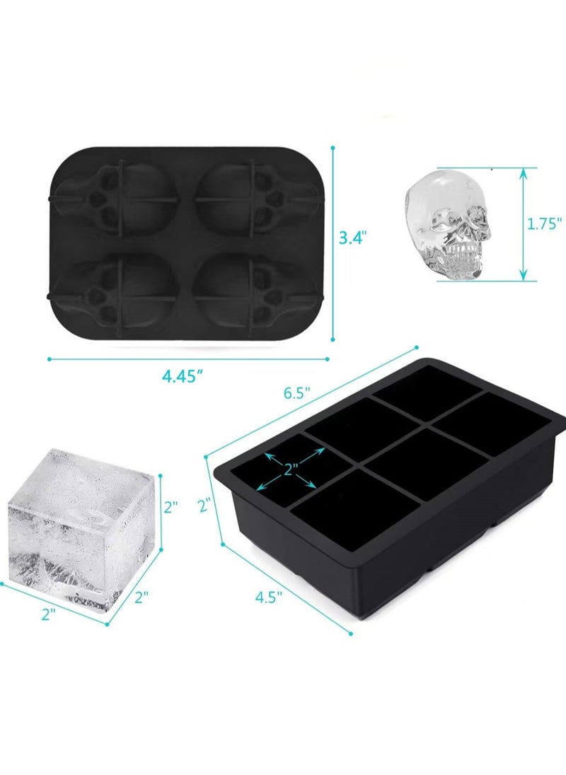 Generic - 2 Pack 6 Grid Square And Skull Shaped Ice Cube Mold Black - Image 1