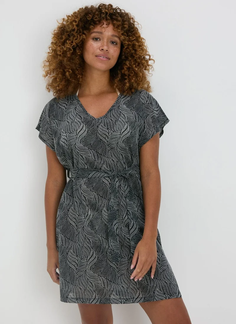 Matalan Black Spot Leaf Print Jersey Kaftan