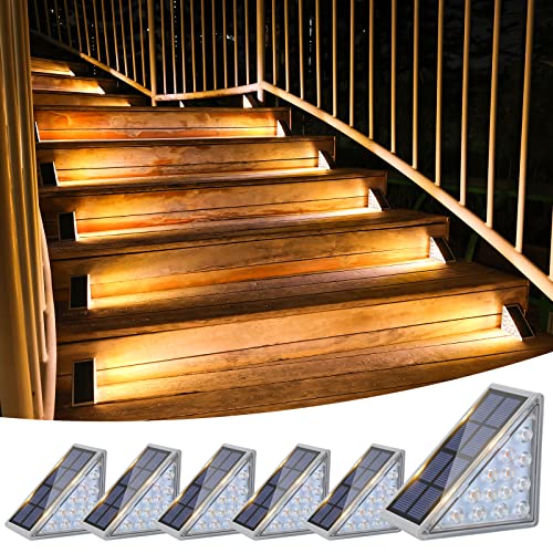 VOLISUN Solar Stair Lights 6 Pack, Solar Step Lights Outdoor Waterproof IP67, LED Outdoor Step Light,Outdoor Light Decor for Garden Stair, Deck, Front Step, Front Porch, and Patio（3000K） - Image 1