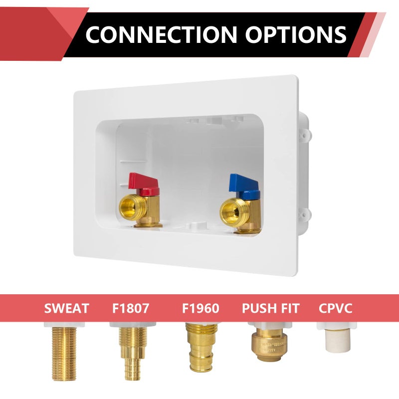 EFIELD Washing Machine Outlet Box, 1/2" Pex-A F1960 Expansion Connection x 3/4" MHT Connection, with Copper Water Hammer Arrestor, Center Drain with Brass 1/4 Turn Valves Installed,(WM013) - Image 4