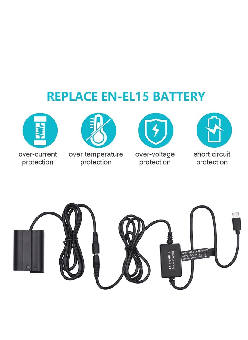 Generic - PD USB Type-C Cable to EP-5B Dummy Battery DC Coupler EN-EL15 Replacement for Nikon Z7 Z6 D800 D850 D810 D7200 D7100 D7500 cameras - Image 1