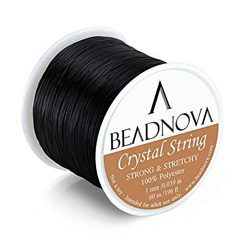 BEADNOVA 1mm Elastic Stretch Crystal String Cord for Jewelry Making Bracelet Beading Thread 60m/roll (Black) - Image 1