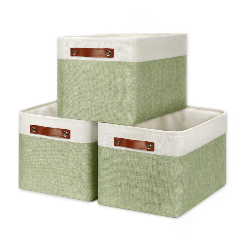 DULLEMELO Fabric Storage Bins for Laundry Home Foldable Storage Baskets for Shelves Toys Collapsible Storage Bins for OfficeBedroom3Pack Medium15 inch X 11 inch X 95 inch  WhiteGreen