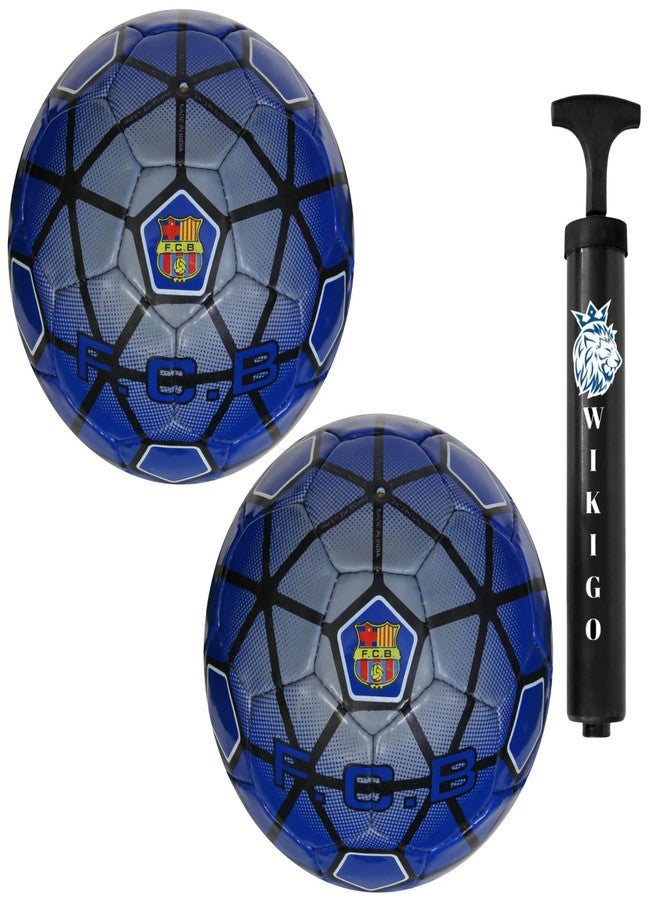 WIKIGO Pack of 2 FC Barcelona Football with Air Pump | Water Resistant | Football for Training & Match Practice Outdoor Soccer Ball Rubber | Size 5 - Image 1