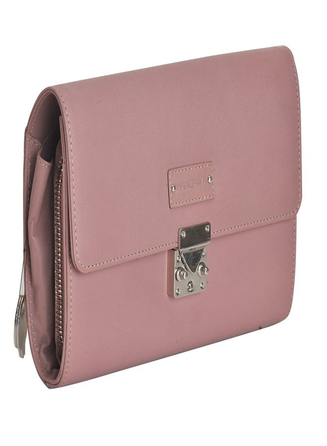 MANDAVA Genuine Nappa Leather Ladies Hand Bag With Lock (PINK) - Image 2