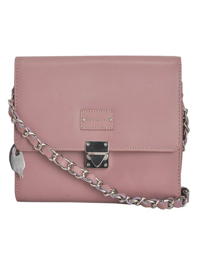 MANDAVA Genuine Nappa Leather Ladies Hand Bag With Lock (PINK) - Image 1