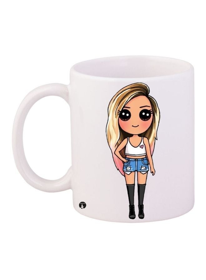 RYN Girl Printed Coffee Mug White/Beige/Gold 11ounce