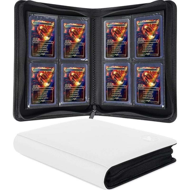 KUOOKING Top loader Binder, Holds 128+ Toploaders, 4 Pocket Top Loader Card Storage Case, Double-Sided Pockets for trading card in 3 x 4'' Toploadersï¼ˆWhiteï¼‰ - Image 1