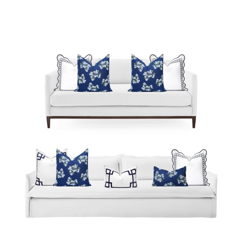 Hofdeco Premium Coastal Patio Indoor Outdoor Throw Pillow Cover Only, 20"x20" Water Repellent for Backyard, Couch, Navy Blue Print Hydrangea Flower - Image 4