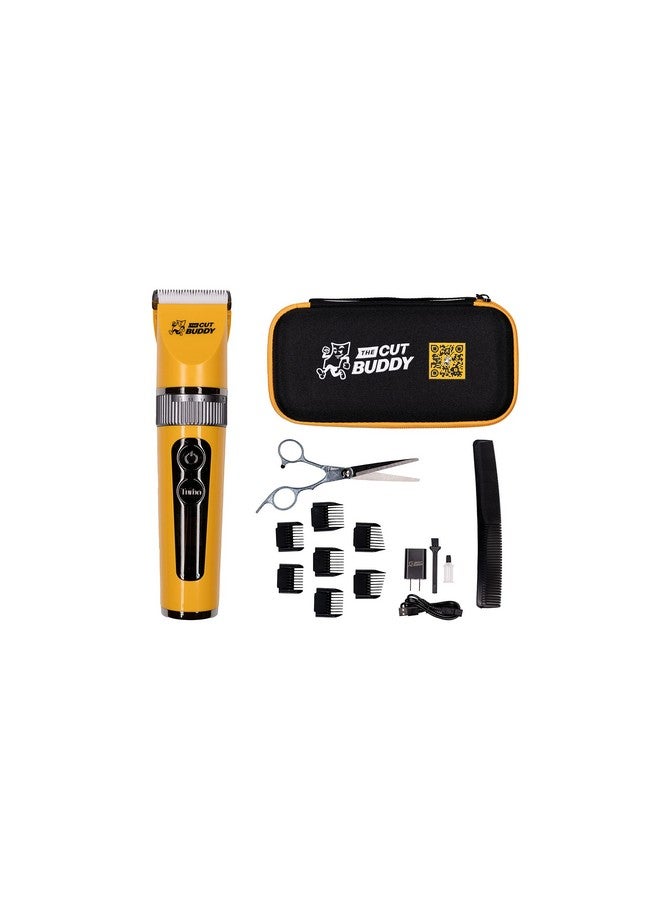 The Cut Buddy هي قطع صديق؛ قصافة للمبتدئين؛ قصافة شعر ولحية لاسلكية سهلة الاستخدام؛ مطلية بالتيتانيوم؛ لن تسخن، تبقى هادئة وتظل الشفرات حادة؛ صفراء - Image 2