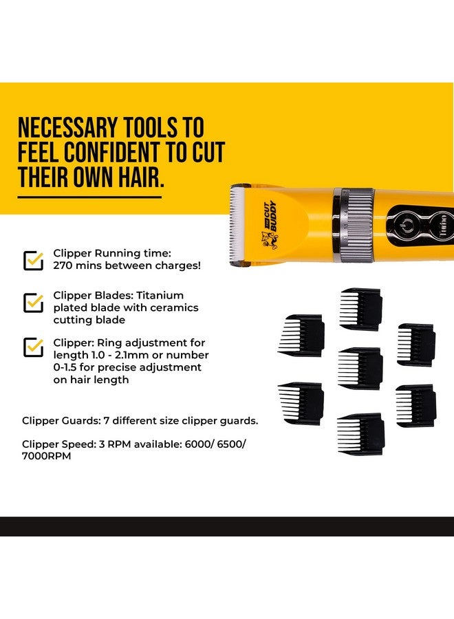 The Cut Buddy هي قطع صديق؛ قصافة للمبتدئين؛ قصافة شعر ولحية لاسلكية سهلة الاستخدام؛ مطلية بالتيتانيوم؛ لن تسخن، تبقى هادئة وتظل الشفرات حادة؛ صفراء - Image 4