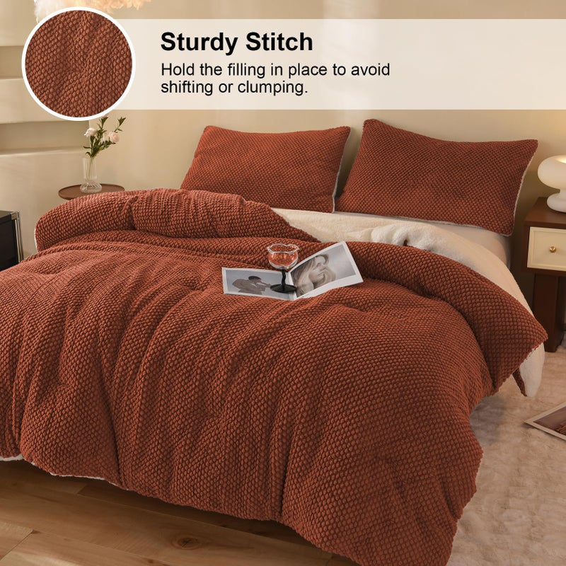 LLanCL 3D Jacquard Design Comforter Set, Ultra-Soft Warm Queen Size Sherpa Fur Plush 3-Pieces Sets Luxury Cozy Bedding with 2 Pillowcases (90"x90", Burnt Orange) - Image 3
