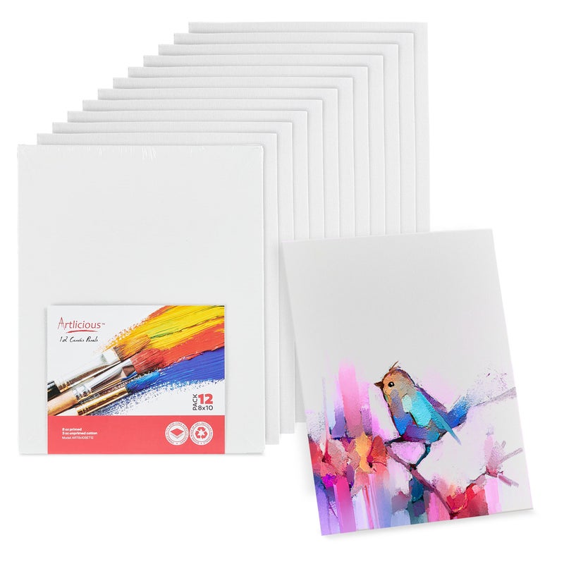 Artlicious Canvases for Painting 12 Packs - 8 x 10â€ Blank Canvas 100% Cotton Painting Canvas Panels for Acrylic, Oil & Watercolor Paint for Canvas Painting - Image 1