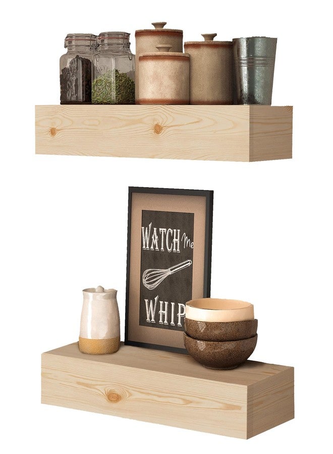 ROOREVO Wall Floating Shelves, Rustic Wood Wall Shelf Handmade (Unfinished - No Stain, 17 Inch - 2 Pack) - Image 1