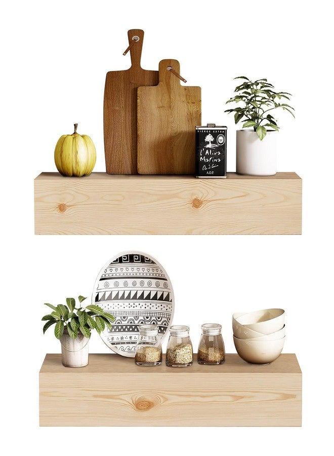 ROOREVO Wall Floating Shelves, Rustic Wood Wall Shelf Handmade (Unfinished - No Stain, 17 Inch - 2 Pack) - Image 3