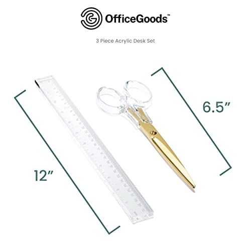 OfficeGoods 3 Piece Acrylic Desk Set - Includes Ruler, Staple Remover, Scissors - Functional & Elegant Desk Accessories - Stationary Tools for Home, Office, and School - Gold - Image 2