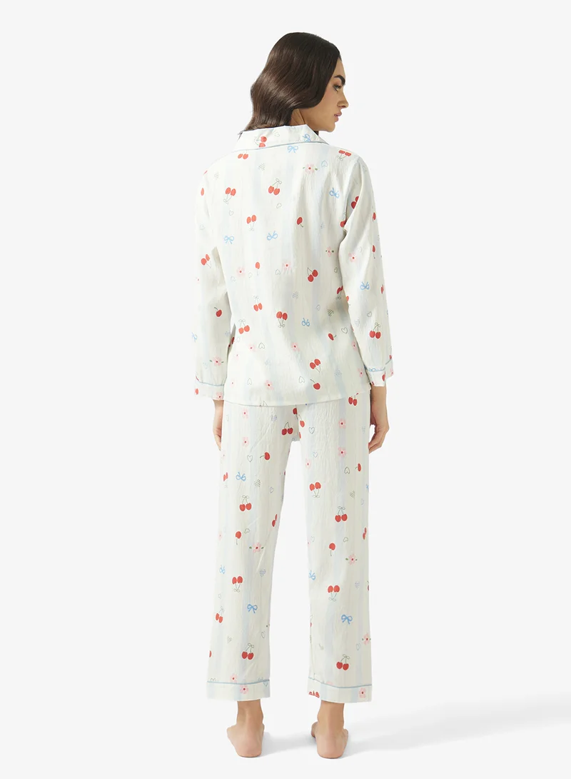 Ginger 2PC Printed Button Up Shirt & Pyjama Set