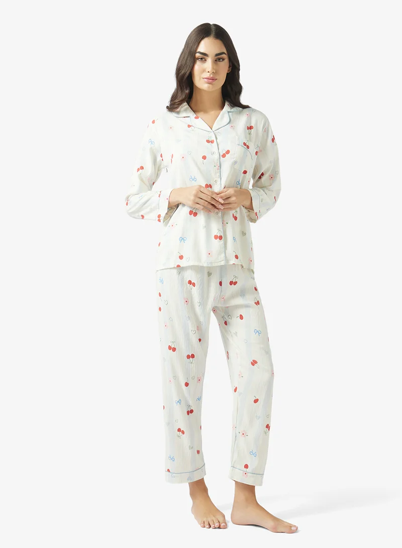 Ginger 2PC Printed Button Up Shirt & Pyjama Set