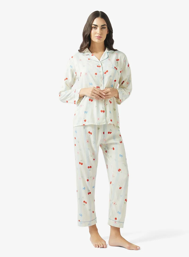 Ginger 2PC Printed Button Up Shirt & Pyjama Set