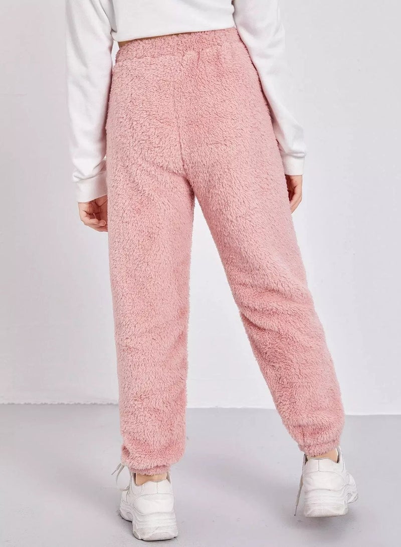 Girls Elastic Waist Solid Teddy Pants  - Image 2