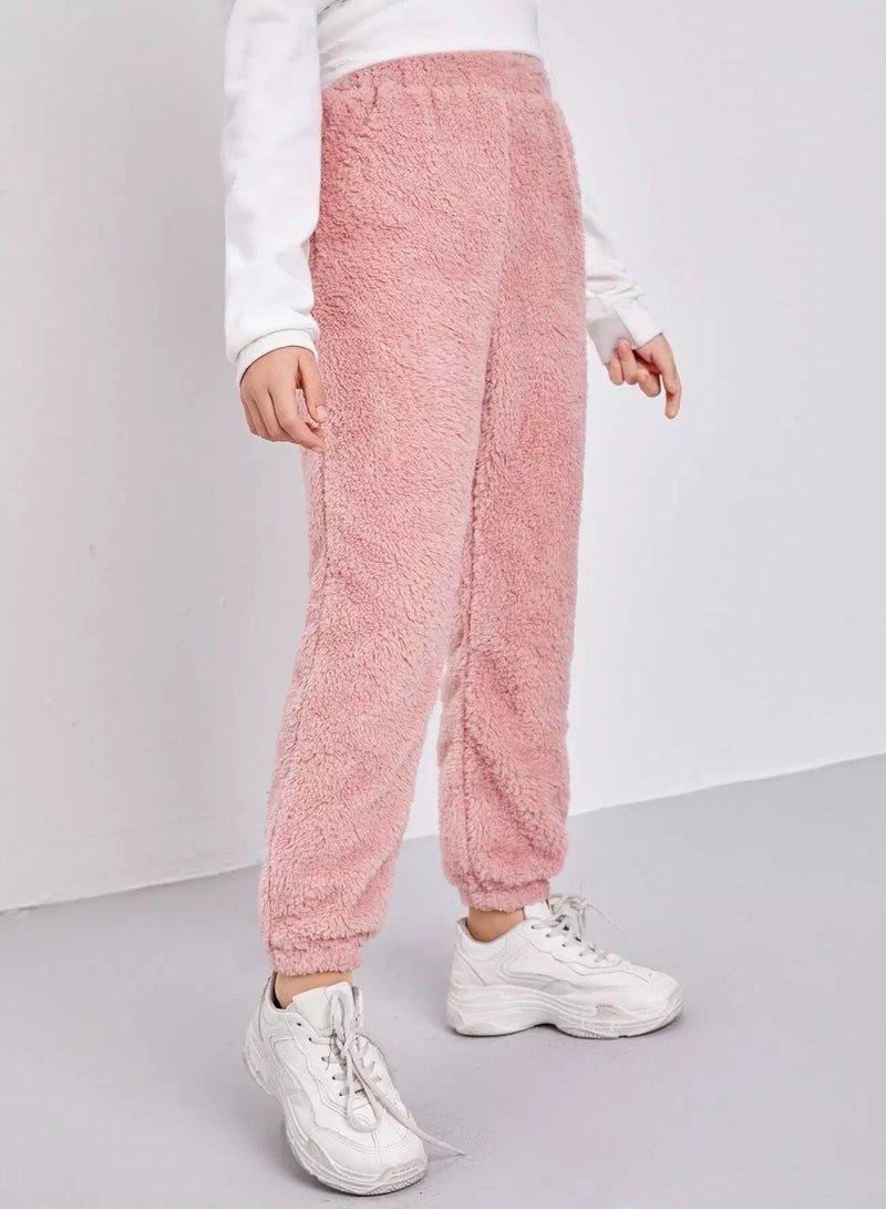 Girls Elastic Waist Solid Teddy Pants  - Image 4