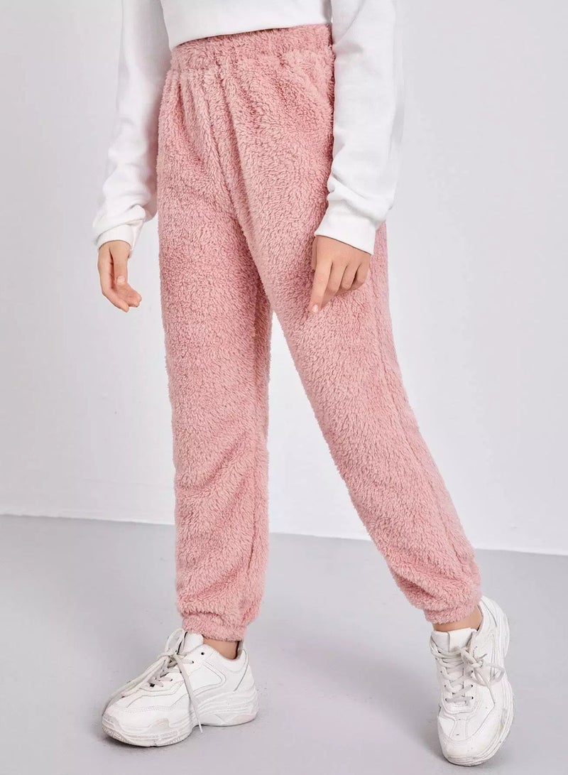 Girls Elastic Waist Solid Teddy Pants  - Image 5