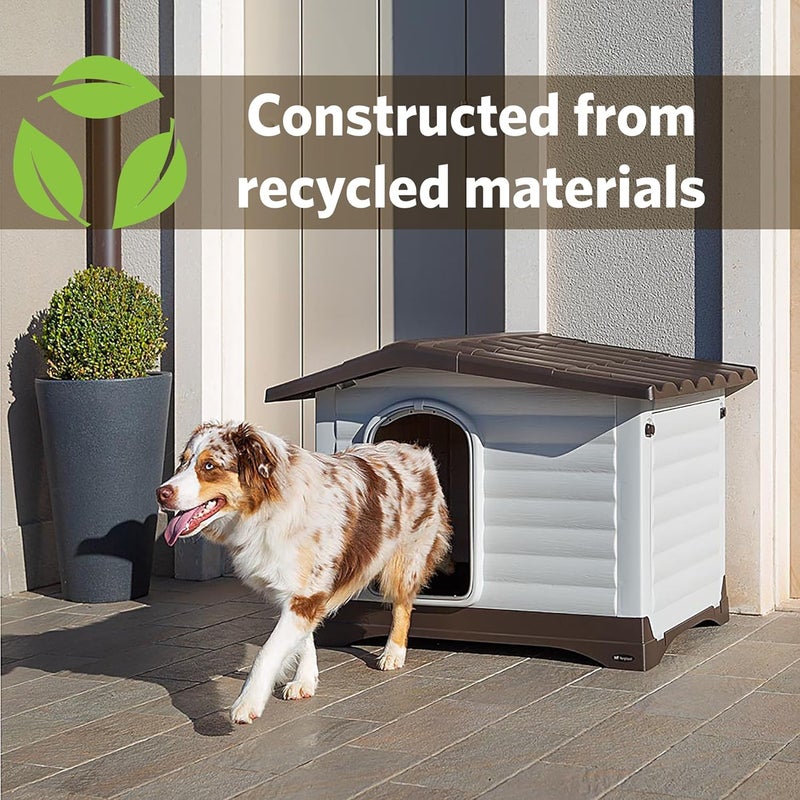 Ferplast فيلا الكلاب من فير بلاست - بيت كلاب داخلي وخارجي لسلالات الكلاب الصغيرة بأبعاد 2875L × 2323W × 2087H بوصة مع تهوية وشرفة قابلة للطي بلون كريمي مع الجزء السفلي بني داكن 87253099 - Image 4