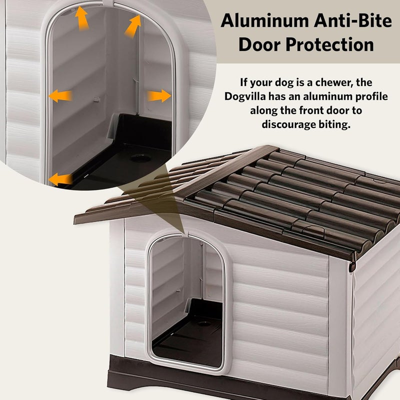 Ferplast فيلا الكلاب من فير بلاست - بيت كلاب داخلي وخارجي لسلالات الكلاب الصغيرة بأبعاد 2875L × 2323W × 2087H بوصة مع تهوية وشرفة قابلة للطي بلون كريمي مع الجزء السفلي بني داكن 87253099 - Image 3