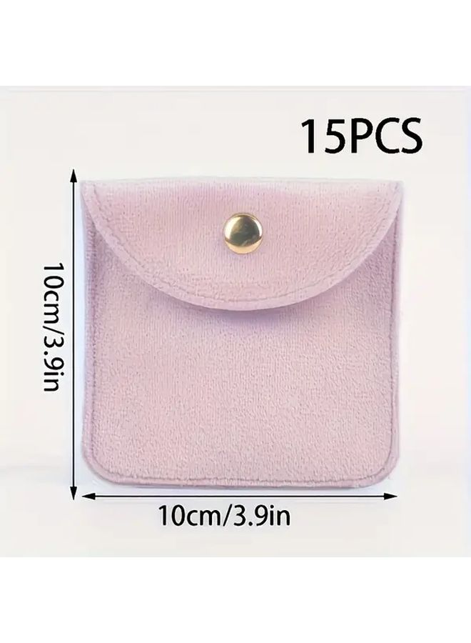 15 Pcs White Reusable Fabric Jewelry Gift Bags With Snap Closure 10x10cm - Image 3
