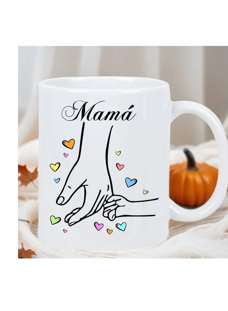 RYN® 1pc Mama'S Hand Ceramic Coffee Mug - Insulated, Reusable, The perfect gift for Birthdays, Holidays, Christmas, New Year, Valentine'S Day White Mug - Image 1