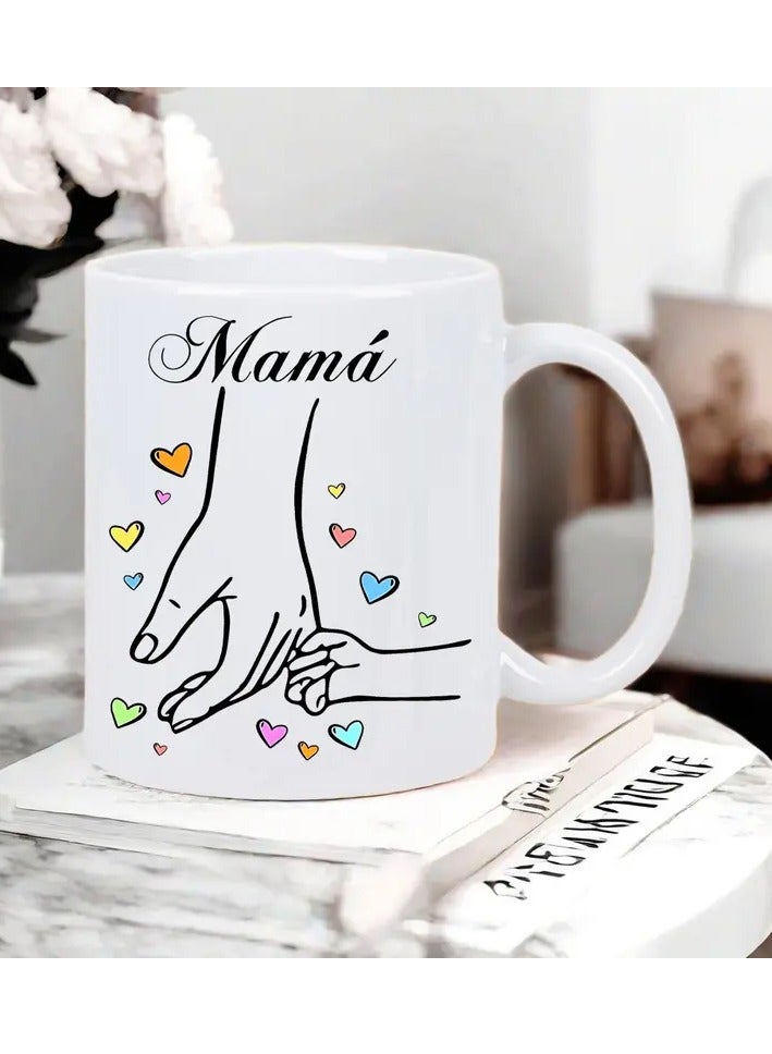 RYN® 1pc Mama'S Hand Ceramic Coffee Mug - Insulated, Reusable, The perfect gift for Birthdays, Holidays, Christmas, New Year, Valentine'S Day White Mug - Image 2