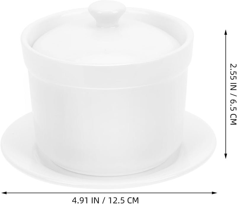 Luxshiny طقم وعاء طهي خزفي أبيض لامع مع غطاء 492 بوصة وعاء حساء مع ملعقة وصحن وعاء بخار صغير من البورسلين لوعاء نودلز الرامن للاستخدام المنزلي والمطاعم وآمن للاستخدام في الميكروويف وغسالة الصحون - Image 2
