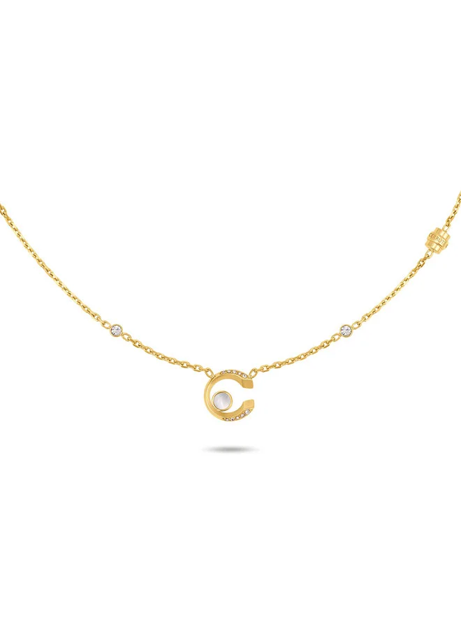 Bella Gold Crystal ‘C’ Charm & Pearl Necklace for Women