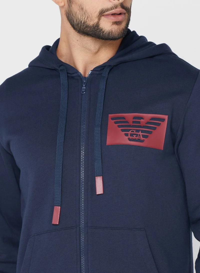 EMPORIO ARMANI Logo Zip Through Hoodie