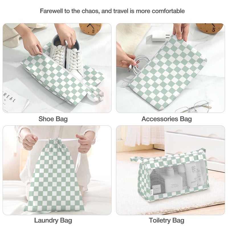Hatisan 8 Set Packing Cubes for Suitcases,Suitcase Organizer with Shoe,Cosmetics,Clothing, and Accessories Bags for Travel Luggage Organizer Women Men(Green Checkered) - Image 5