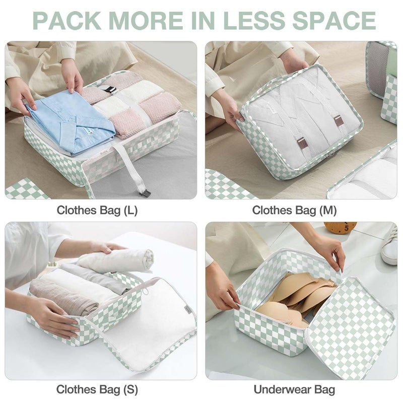 Hatisan 8 Set Packing Cubes for Suitcases,Suitcase Organizer with Shoe,Cosmetics,Clothing, and Accessories Bags for Travel Luggage Organizer Women Men(Green Checkered) - Image 4