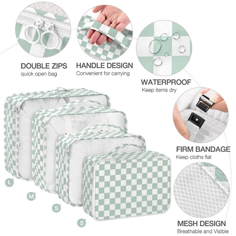 Hatisan 8 Set Packing Cubes for Suitcases,Suitcase Organizer with Shoe,Cosmetics,Clothing, and Accessories Bags for Travel Luggage Organizer Women Men(Green Checkered) - Image 3
