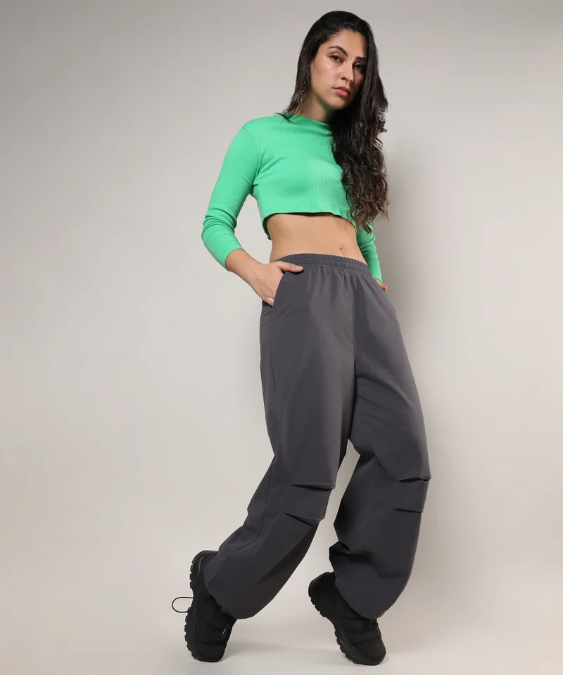 كامبوس سوترا Women's Charcoal Grey Solid Parachute Trousers
